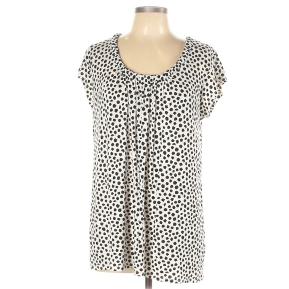 Ellen Tracy sz L white polka dot short sleeve top